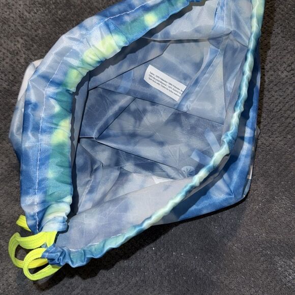 Athleta Girl‎ Tie-Dye Drawstring Backpack Neon Yellow Gym Bag Blue White - Picture 9 of 9